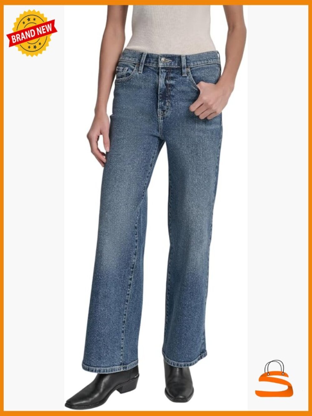 High Rise Relaxed Wide Leg Denim Jeans 32 Inseam Cotton Spandex